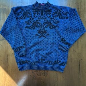 Vintage 90s Knit Blue and Black Metallic Sweater
